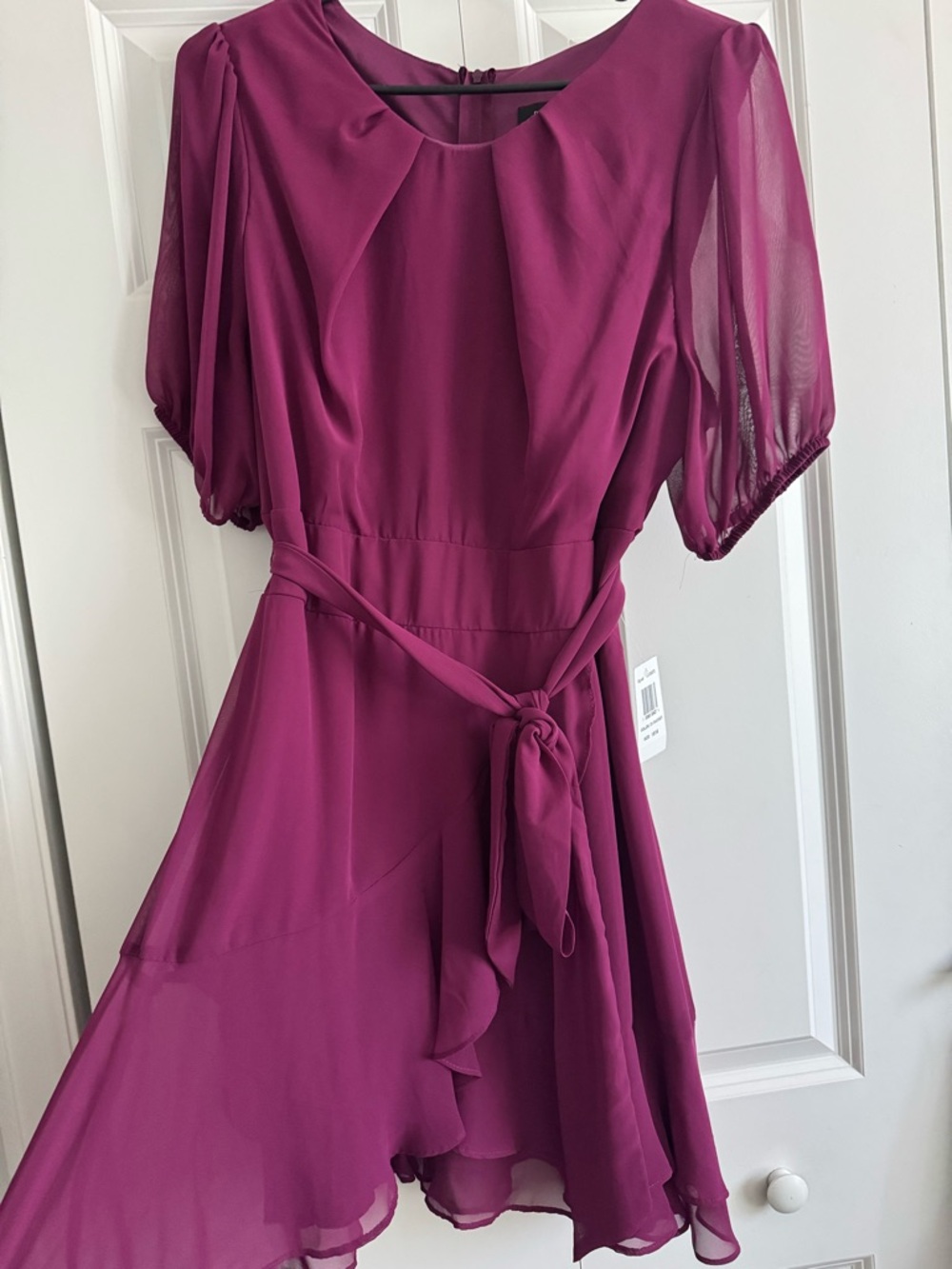 B Darlin Raspberry/Magenta Chiffon Midi Dress with Tie Waist